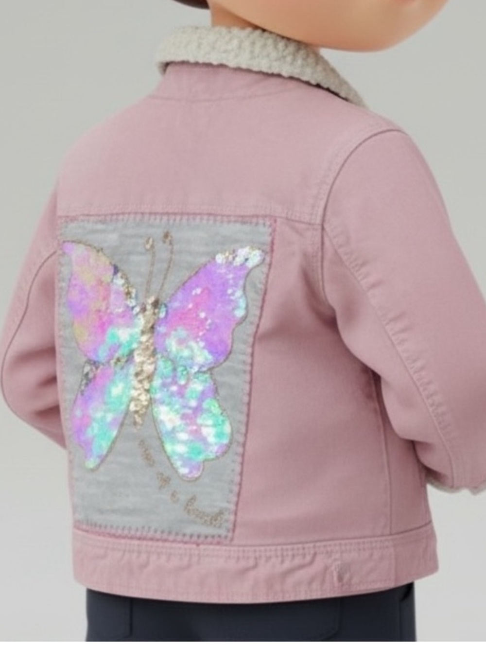 Upcycled Pink Corduroy Sherpa Kids Jacket with Sequin Butterfly